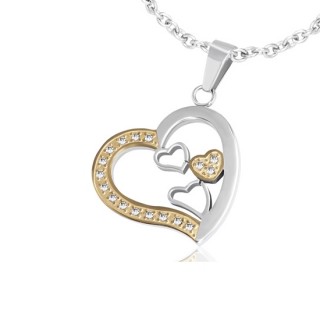 Pendentif acier coeur multiple dor� et argent� serti
