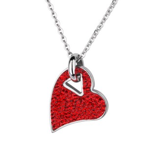 Pendentif acier coeur pav� de pierres