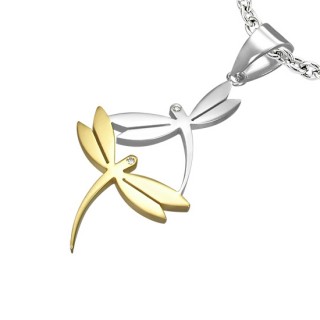 Pendentif acier couple de lib�llules serti