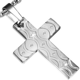 Pendentif acier croix sertie � rainures arrondies