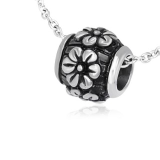 Pendentif acier cylindre fleuri