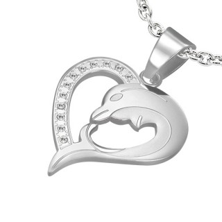 Pendentif acier dauphin en coeur