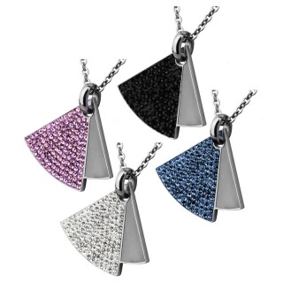 Pendentif acier double triangle pav� de pierres