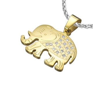 Pendentif acier �l�phant pav� de pierres