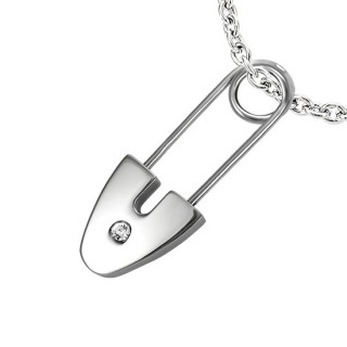 Pendentif acier �pingle � nourrice � pierre claire