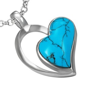 Pendentif acier et turquoise coeur style concentrique