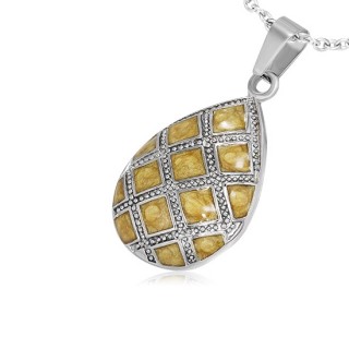 Pendentif acier et verre ambr� en forme de goutte