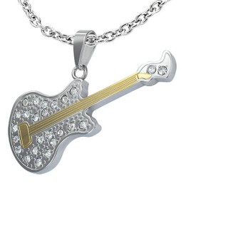 Pendentif acier Guitare pav�e de pierres