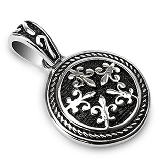Pendentif acier m�daillon avec fleur de Lys