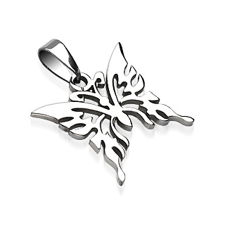 Pendentif acier papillon ajour� argent�