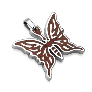 Pendentif acier papillon marron