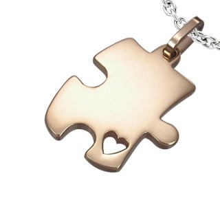 Pendentif acier pi�ce de puzzle � coeur ajour�