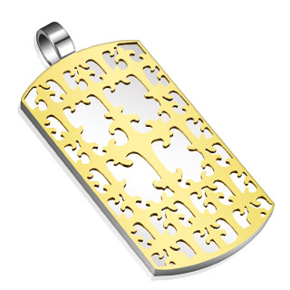 Pendentif acier plaque avec croix dor�es li�es