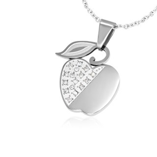 Pendentif acier pomme pav�e de pierres claires