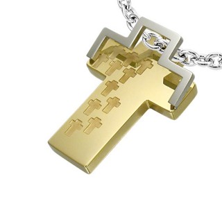 Pendentif croix dor�e avec petites croix grav�es