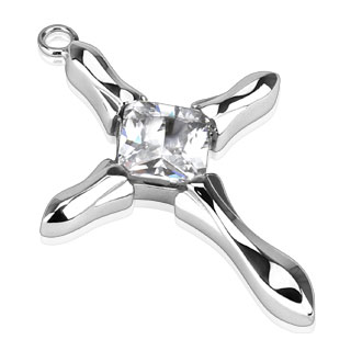 Pendentif femme acier croix � d�mes avec pierre en losange