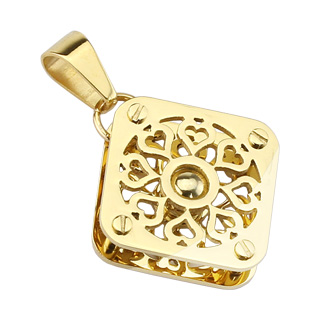 Pendentif femme acier dor� style pendule de coeurs