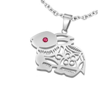 Pendentif femme acier lapin ajour� artistique