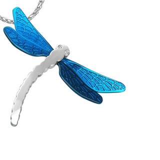 Pendentif femme acier libellule � ailes color�es