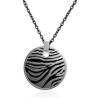 Pendentif femme acier m�daille � motif noir z�br�