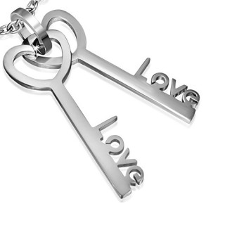 Pendentif femme acier paire de cl�s � coeur "love"