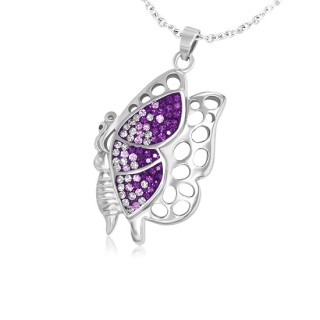 Pendentif femme acier papillon � aile pav�e de pierres