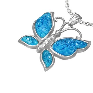 Pendentif femme acier papillon � ailes style murano