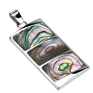 Pendentif femme acier plaque � segments de nacre d'abalone