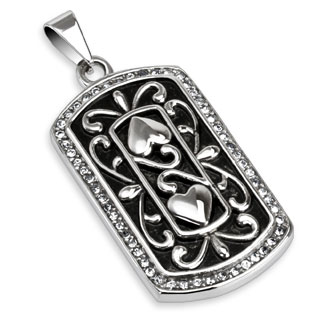 Pendentif femme acier plaque vintage � coeurs