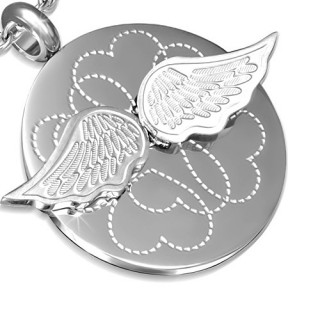 Pendentif femme acier pointill� de coeurs avec ailes d'ange