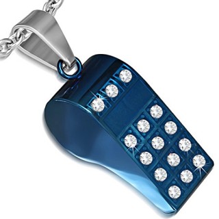 Pendentif femme acier sifflet pav� de pierres