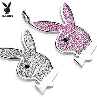 Pendentif femme avec lapin Playboy en acier pav� de strass