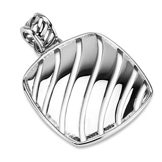 Pendentif femme carr� en acier � bords arrondis et centre rainur�