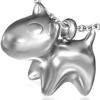 Pendentif femme en acier � petit chien en relief