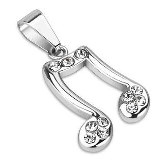 Pendentif femme en acier note de musique croche pav�e de pierres