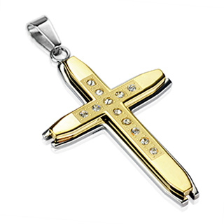 Pendentif triple croix dor�e et argent�e