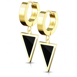 Petites cr�oles en acier Dor� � triangle emaill� noir surspendu