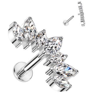 Piercing Titane � tige labret et arc de zirconiums en amandes (h�lix, lobe, l�vre...)