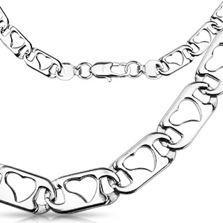 Sautoir femme acier � plaques ajour�es de coeurs
